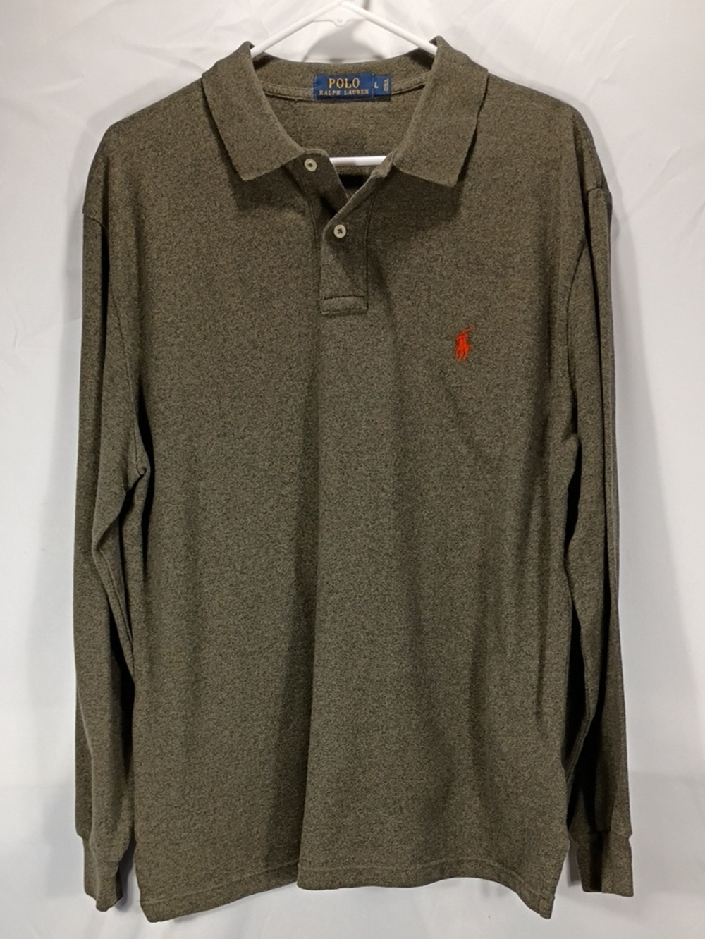 EUC Polo by Ralph Lauren Men's Long Sleeve Polo Olive Orange Logo Size Large